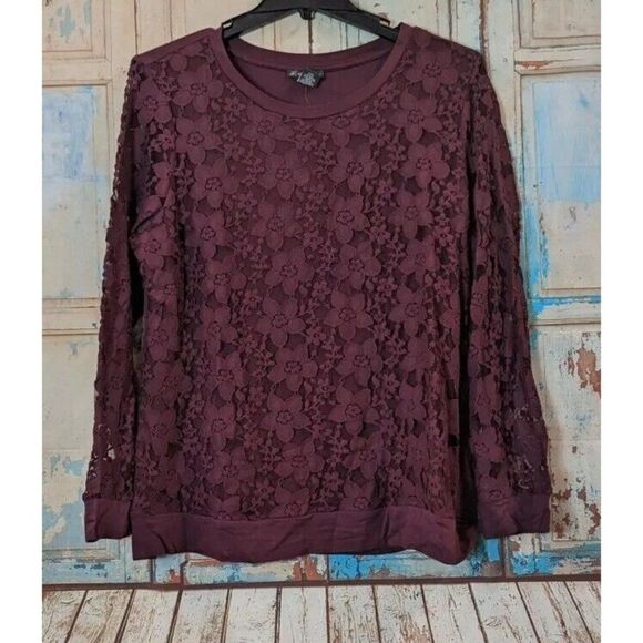 Adrianna Papell Womens XXL Merlot Long Sleeve Round Neck Blouse Top AD1S300585 - Picture 1 of 8
